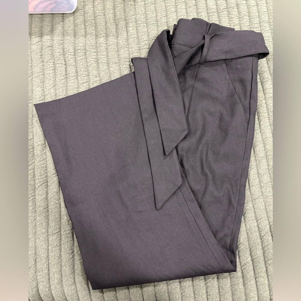 Veronica Beard Elice Pant Black Paperbag Tie Waist Straight Leg Linen Size 6